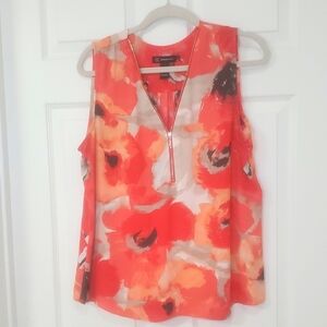 INC International Concepts Floral Zip-Front Blouse - Orange, Tan, and Brown